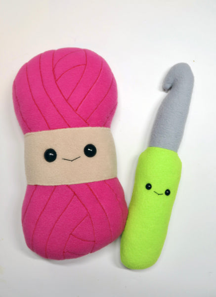 Crochet plushie , yarn skein and crochet hook, handmade knitting novelty gift pillow