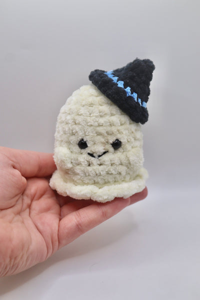 Cute ghost wearing a witch hat , handmade to order