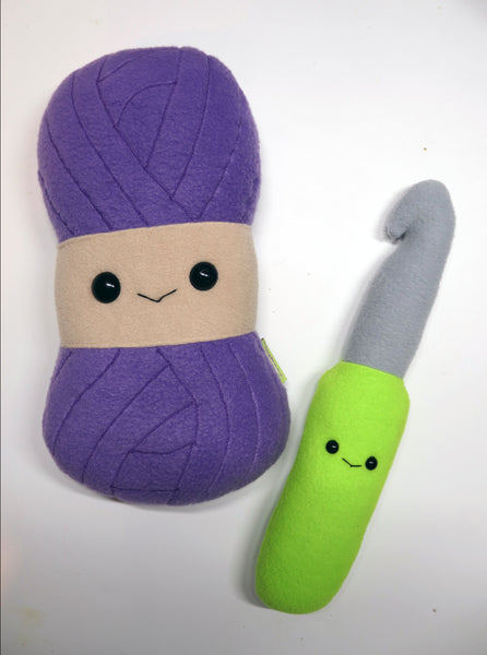Crochet plushie , yarn skein and crochet hook, handmade knitting novelty gift pillow