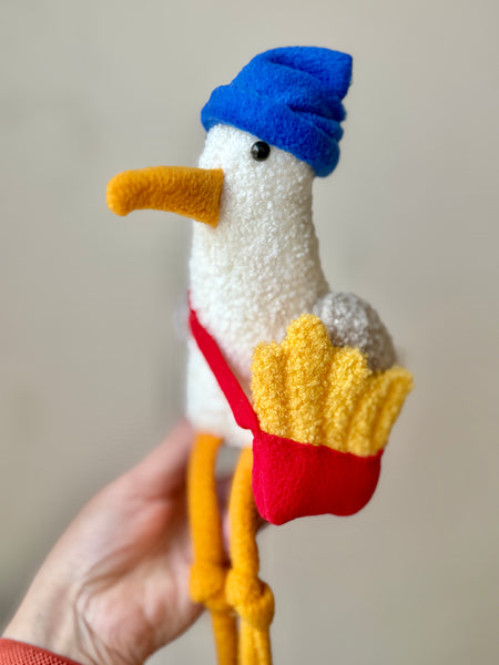 Seagull with french fries - plushie - handmade to order