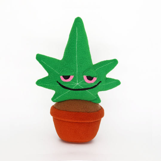 Stoned cannabis plant in pot plushie / pillow