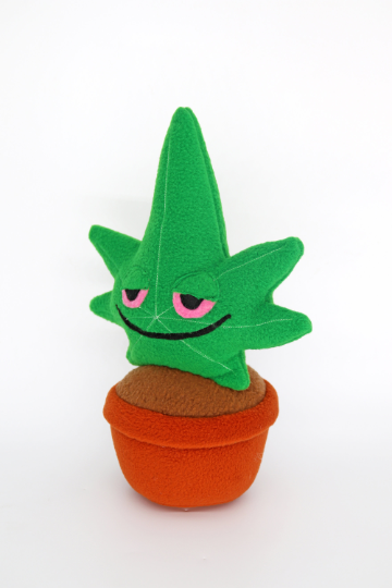 Stoned cannabis plant in pot plushie / pillow