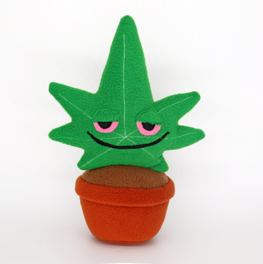 Stoned cannabis plant in pot plushie / pillow