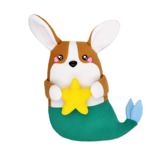 Corgi mermaid plushie , handmade to order