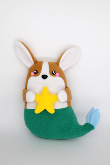 Corgi mermaid plushie , handmade to order