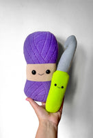 Crochet plushie , yarn skein and crochet hook, handmade knitting novelty gift pillow