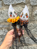 Ghost Wandlings - Handmade Paper Mâché Halloween Wand Dolls heads