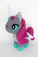 Grey Unicorn plushie - handmade to order