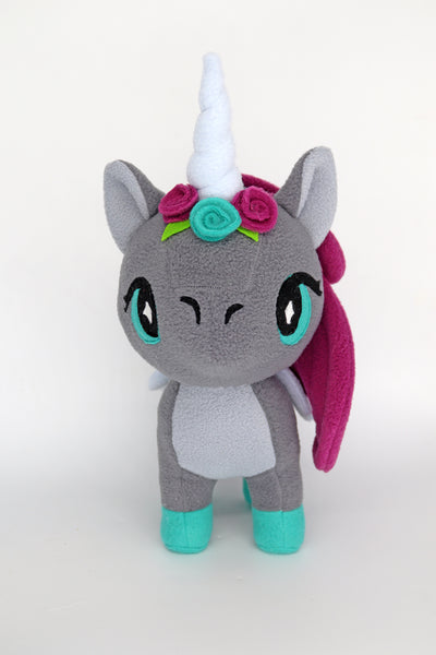 Grey Unicorn plushie - handmade to order