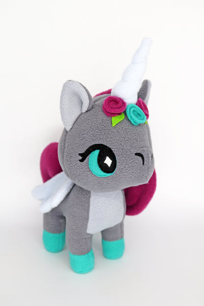 Grey Unicorn plushie - handmade to order