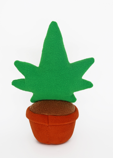 Stoned cannabis plant in pot plushie / pillow