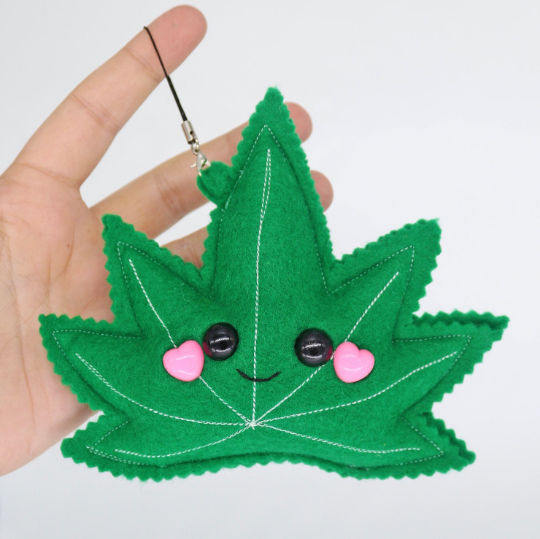 Weed leaf plushie keychain