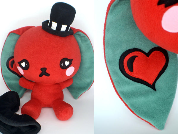 BIG Love bunny plushie , red rabbit steampunk gothic kawaii plush toy