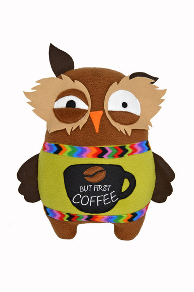 Sleep deprived owl coffee lover plush toy