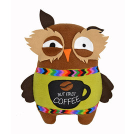 Sleep deprived owl coffee lover plush toy