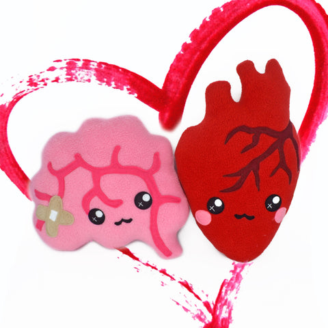 LOVE pack - heart and brain plushies kawaii novelty pillows